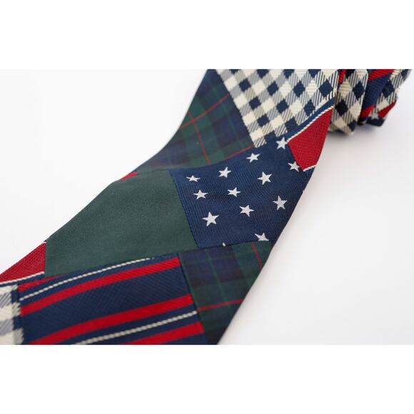 VTG 90s Tommy Hilfiger Patchwork Silk Tie Preppy Corporate Americana Plaid Star - Picture 7 of 16